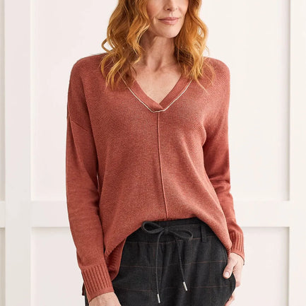 THERMAL V-NECK SWEATER WITH SLITS