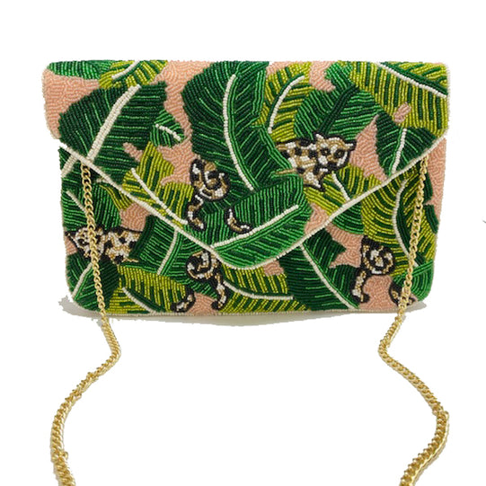 GREEN LEAF WITH LEOPARD CLUTCH